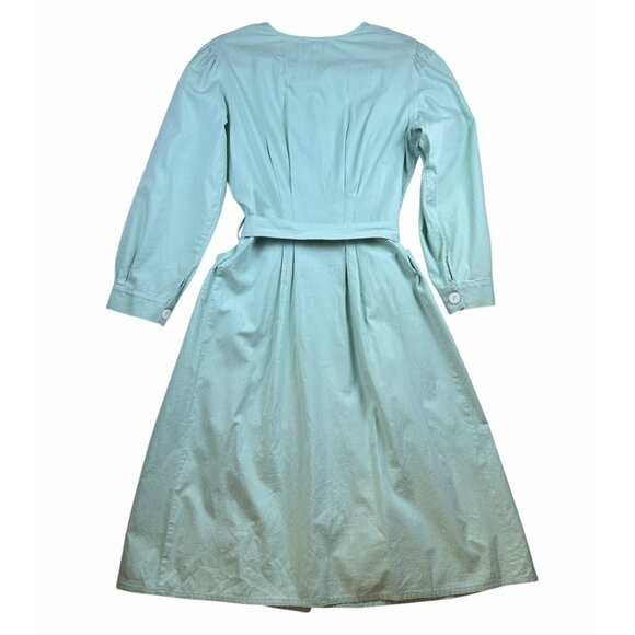 Vintage Agnès b. Paris Mint Green Button Front Belted Dress Sz 36/S Cottagecore - Picture 2 of 10